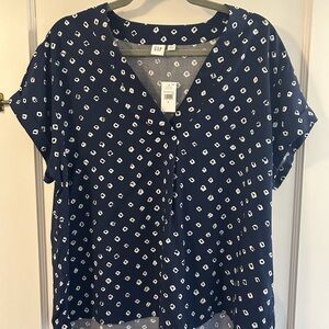 GAP Navy White Printed V-Neck Short Sleeve Blouse